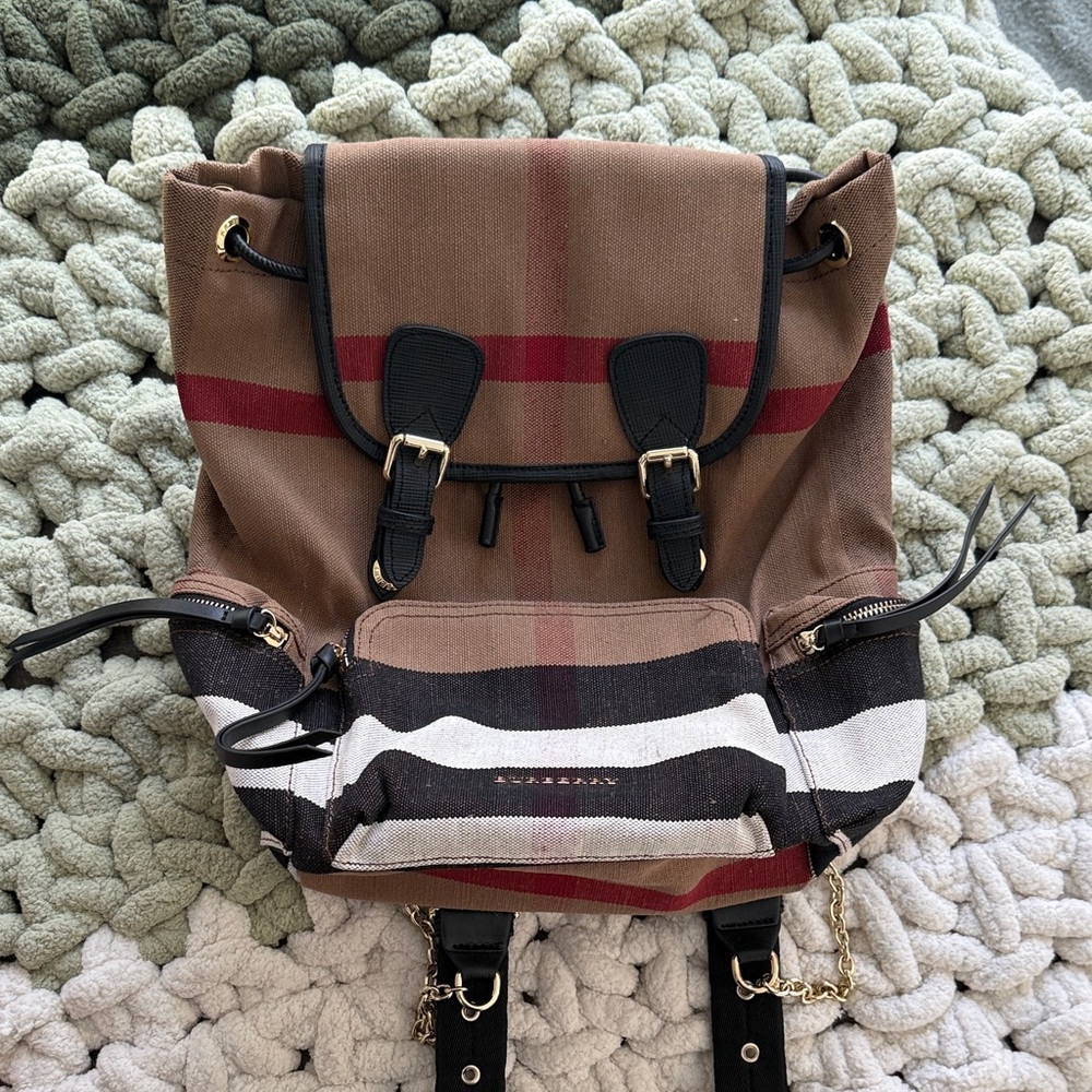 Burberry Brown Black and Red Canvas Drawstring Backpack